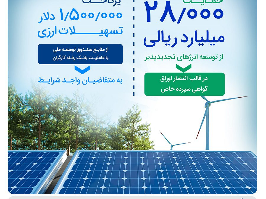 حمایت ۲۸.۰۰۰ میلیارد ریالی بانک رفاه کارگران از توسعه انرژی‌‌های تجدیدپذیر در سال جاری